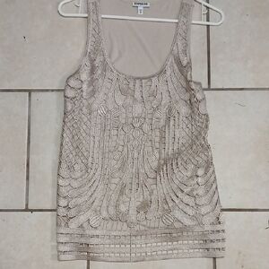 EXPRESS Womens Size M Gold/Taupe Knit Embellished Cut Out Tank Top